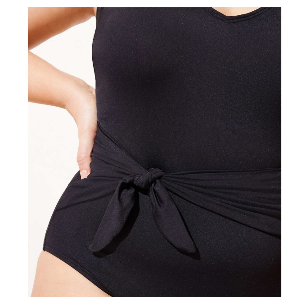 Black Beach Tie Waist One Piece Swimsuit - Picture 2 of 4
